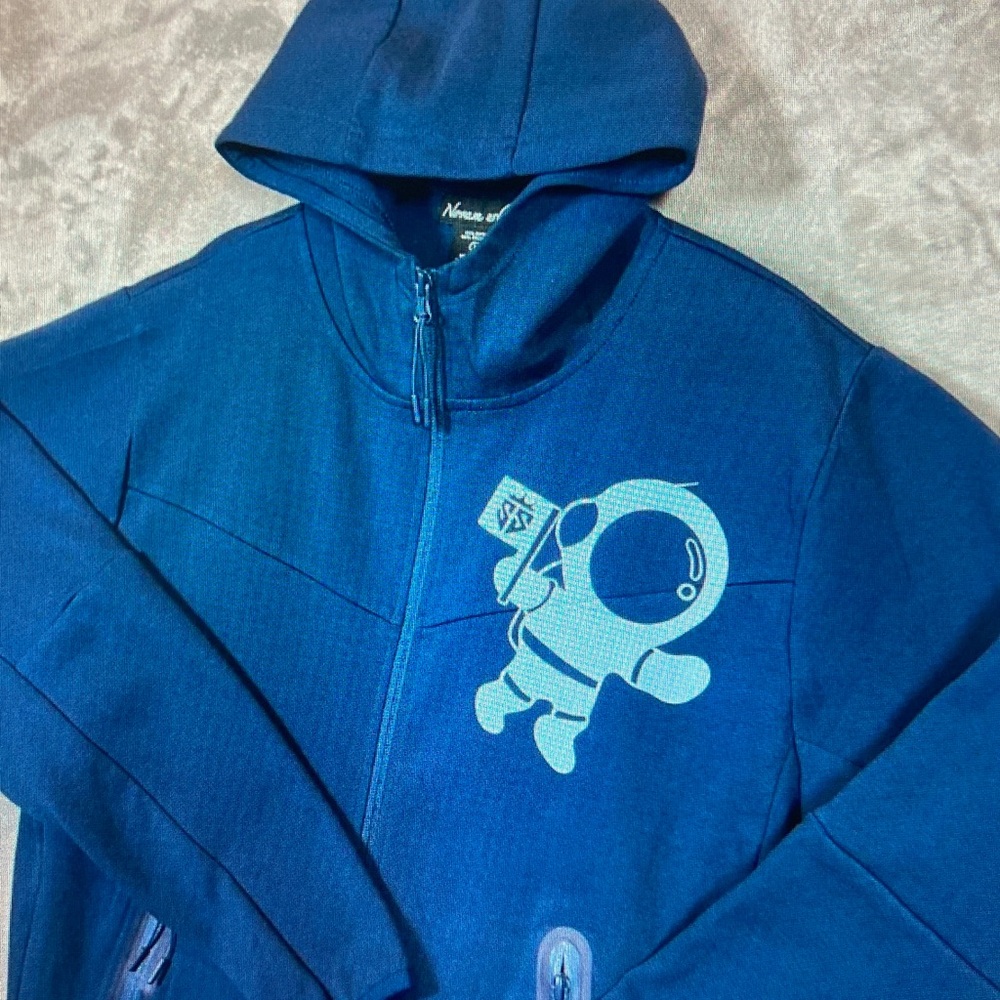 Blue Graphic Zip-Up Hoodie with Astronaut Print